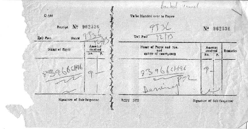 Bunihal Tunnel ticket.